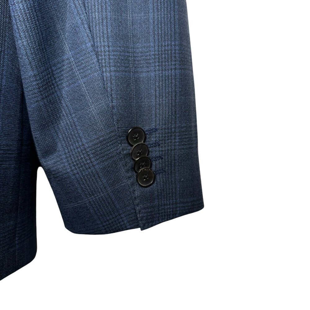 Hugo Boss Guabello Italy Dual Vent Navy Windowpane Plaid Blazer Jacket 38R - Picture 7 of 14